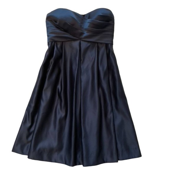 Bill Levkoff Navy Blue Satin Cocktail Bridesmaid Dress Size 8 EUC - Picture 6 of 10